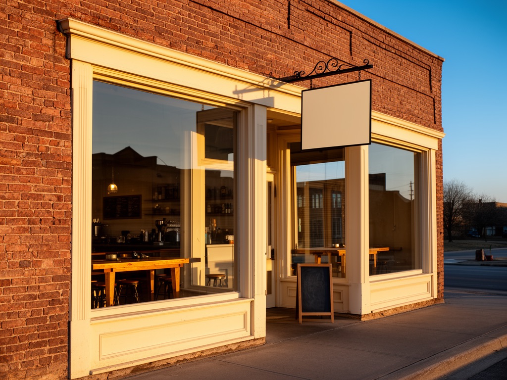 Brick storefront of a small-town Missouri coffee shop