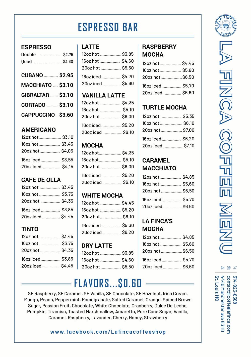 The Grove café espresso bar menu with prices